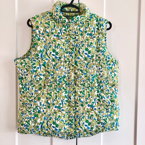 Lands End, Down Filled, Puffer Vest, Floral Jacket, Sz Med, Excellent Condition - Picture 2 of 11